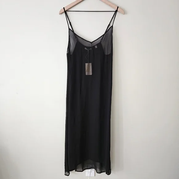Doen Black Long Deep V Neck Slip Dress NWT - Picture 4 of 10